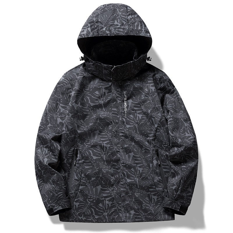 Waterproof jacket with a leaf theme