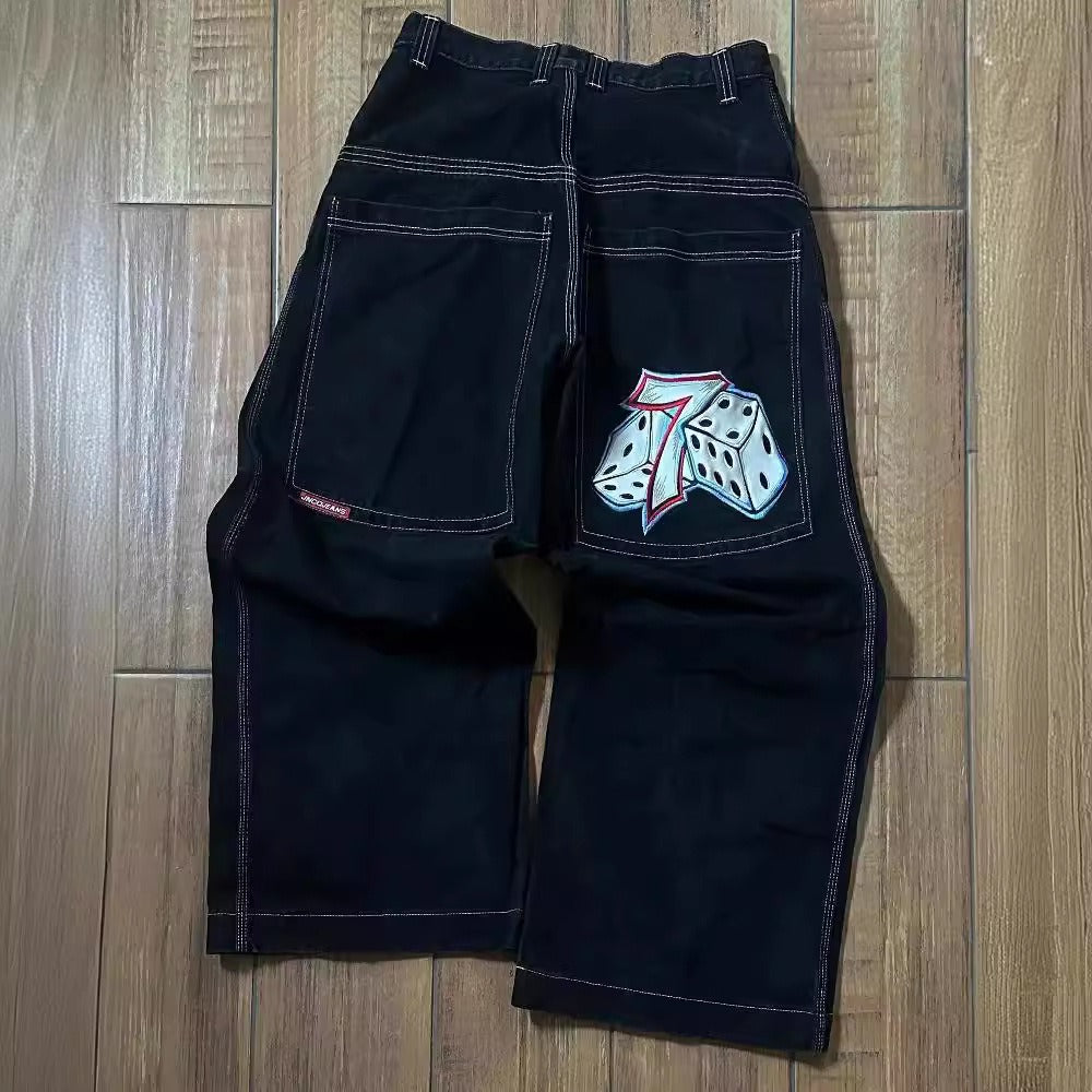 Streetwear denim pants with various prints