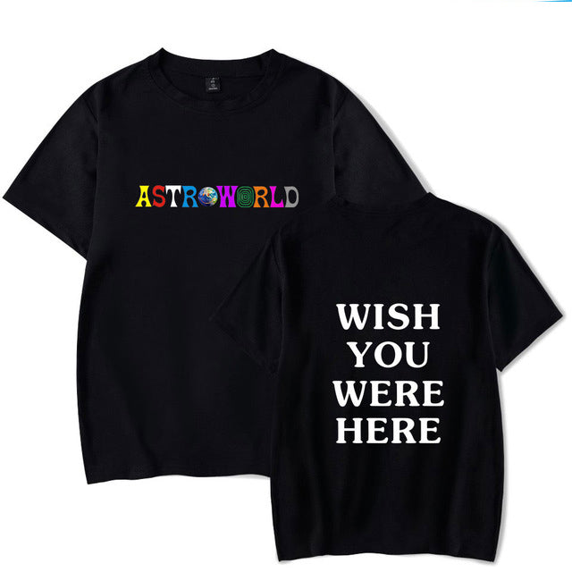 Koszulka hip-hopowa męska damska Travis Scotts ASTROWORLD Harajuku Koszulki WISH YOU WERE HERE Koszulki z nadrukiem literowym Topy