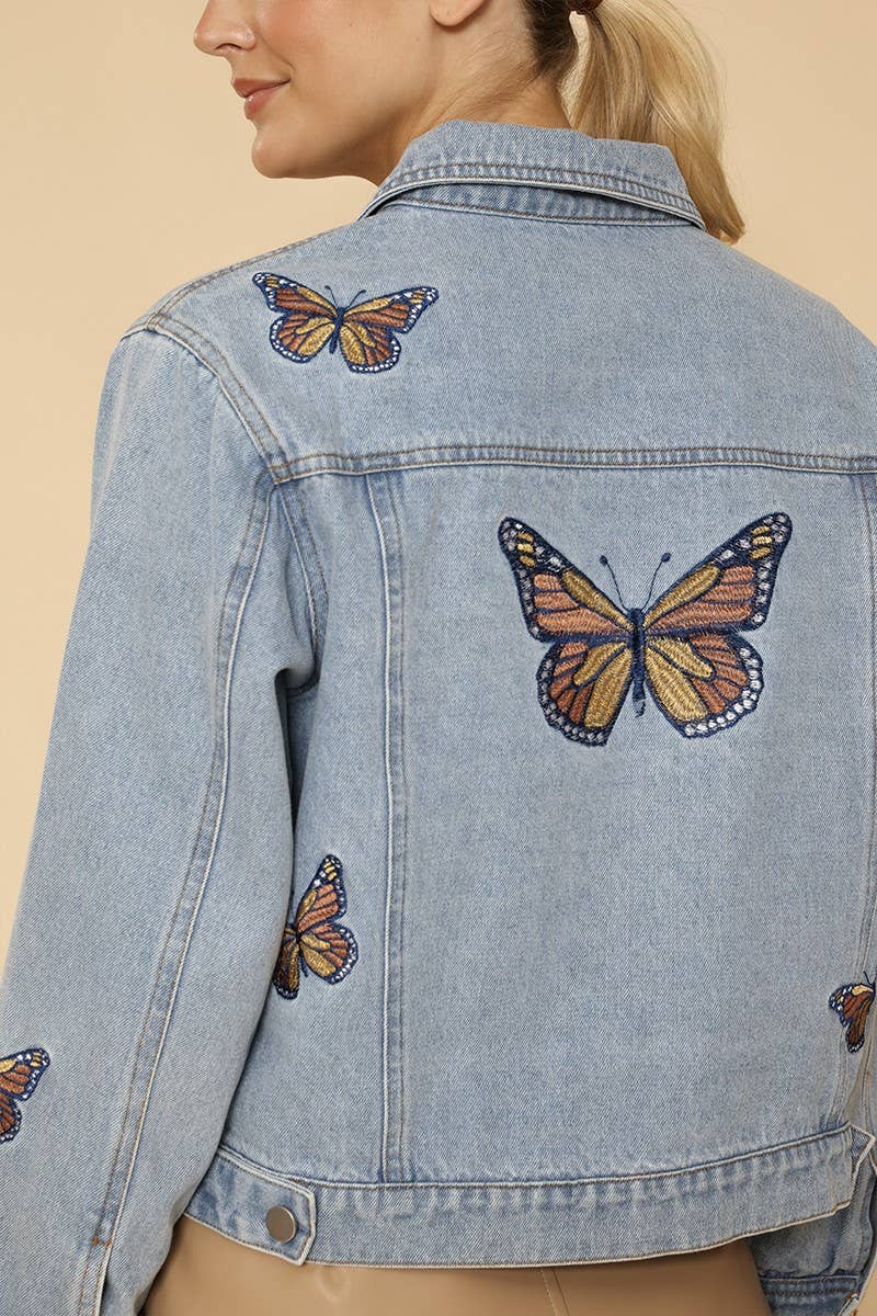 Denim jacket with butterfly embroidery