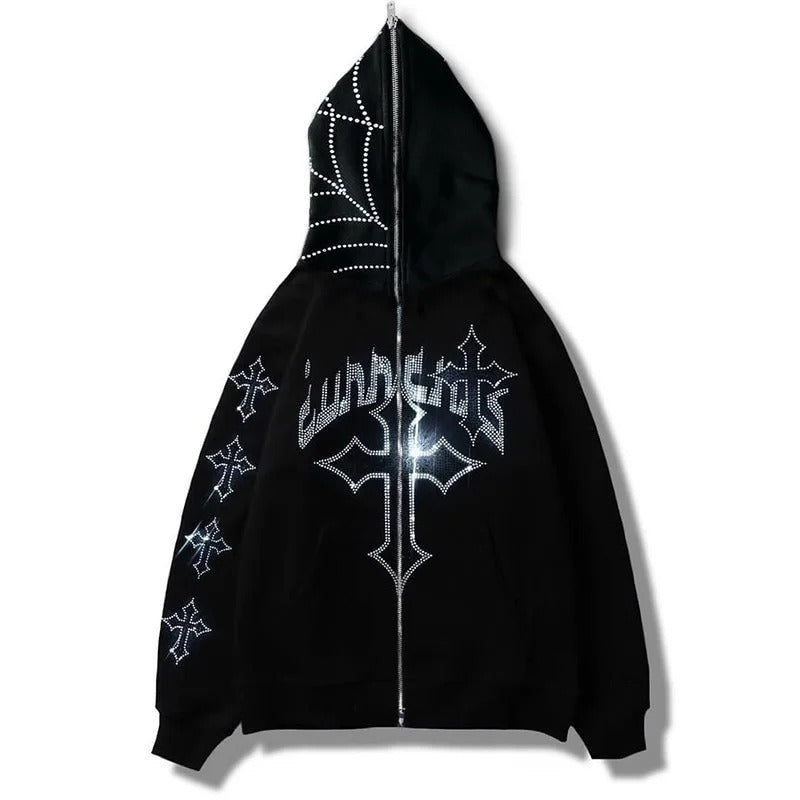 Zip-up hoodie with a diamond print