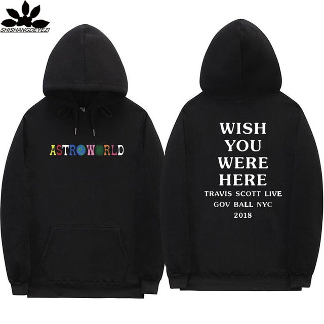 Hoodie with Astro Worls album print pattern