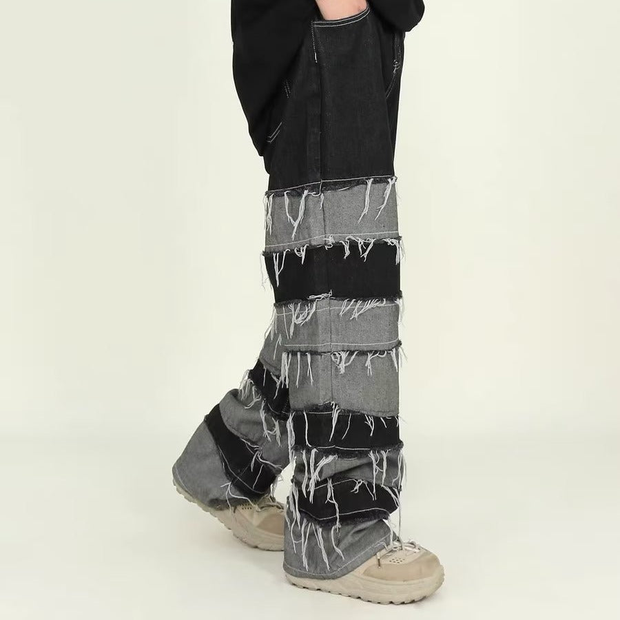 Streetwear wide pants with seams on top