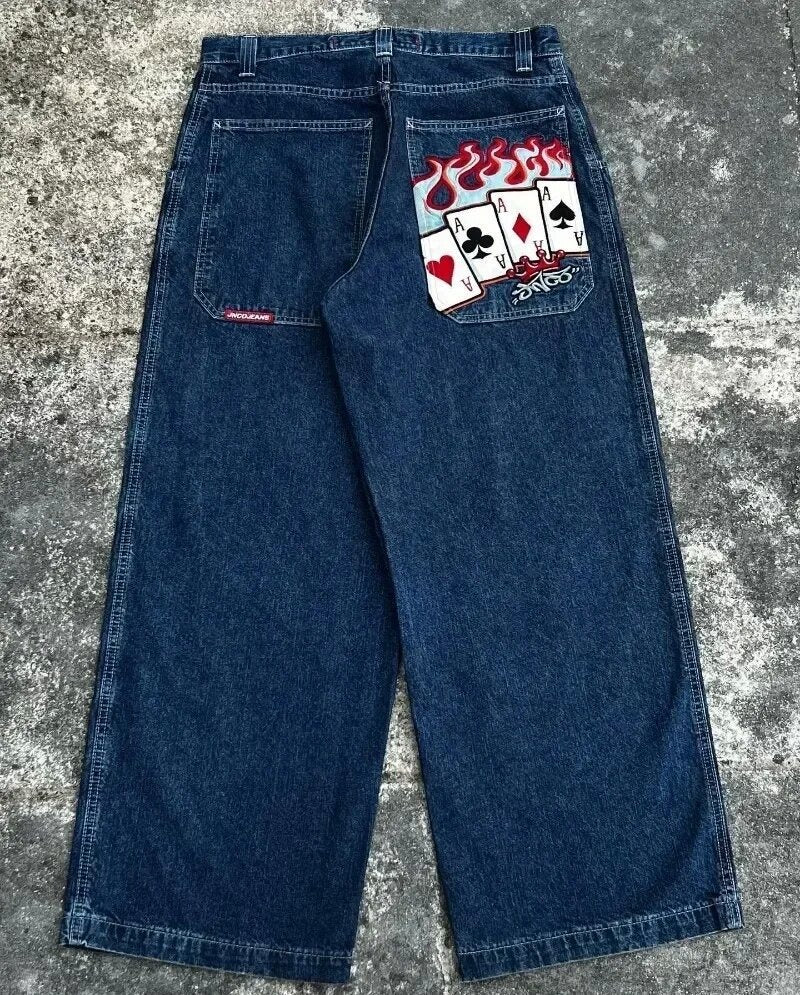 Streetwear denim pants with various prints