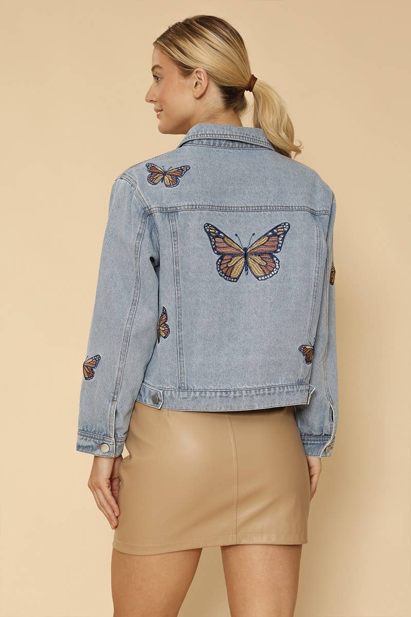 Denim jacket with butterfly embroidery