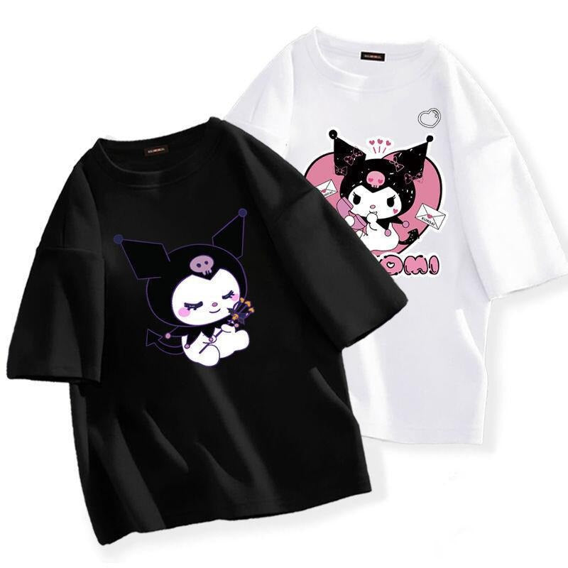 Kawaii Sanrio Kuromi T-shirt Słodkie Anime Cartoon Miłośnicy Czystości