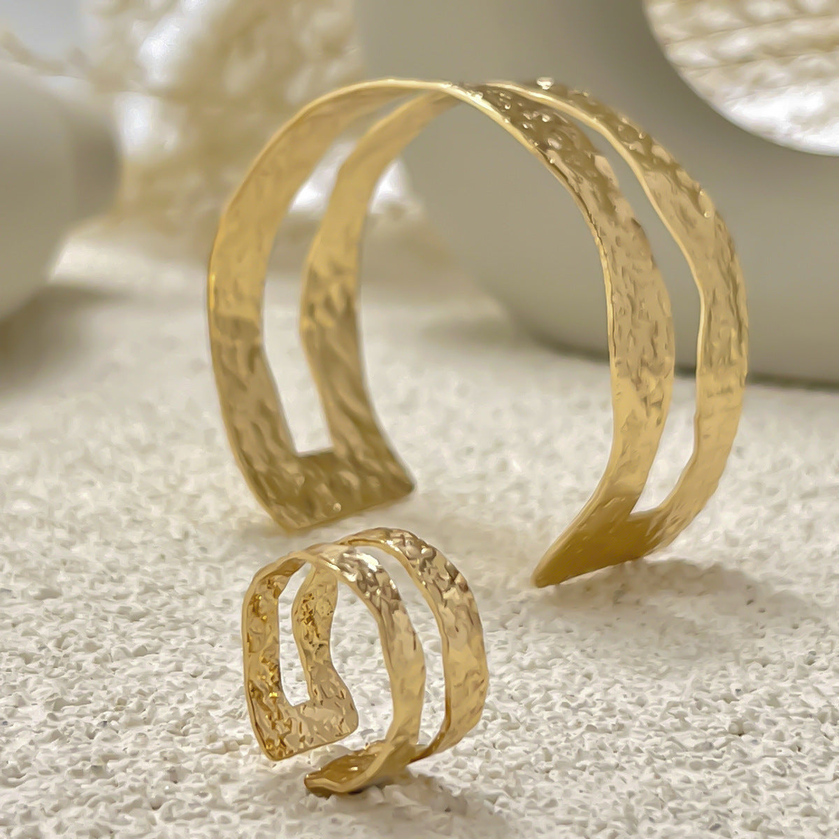 Double-layer open bracelet and ring set