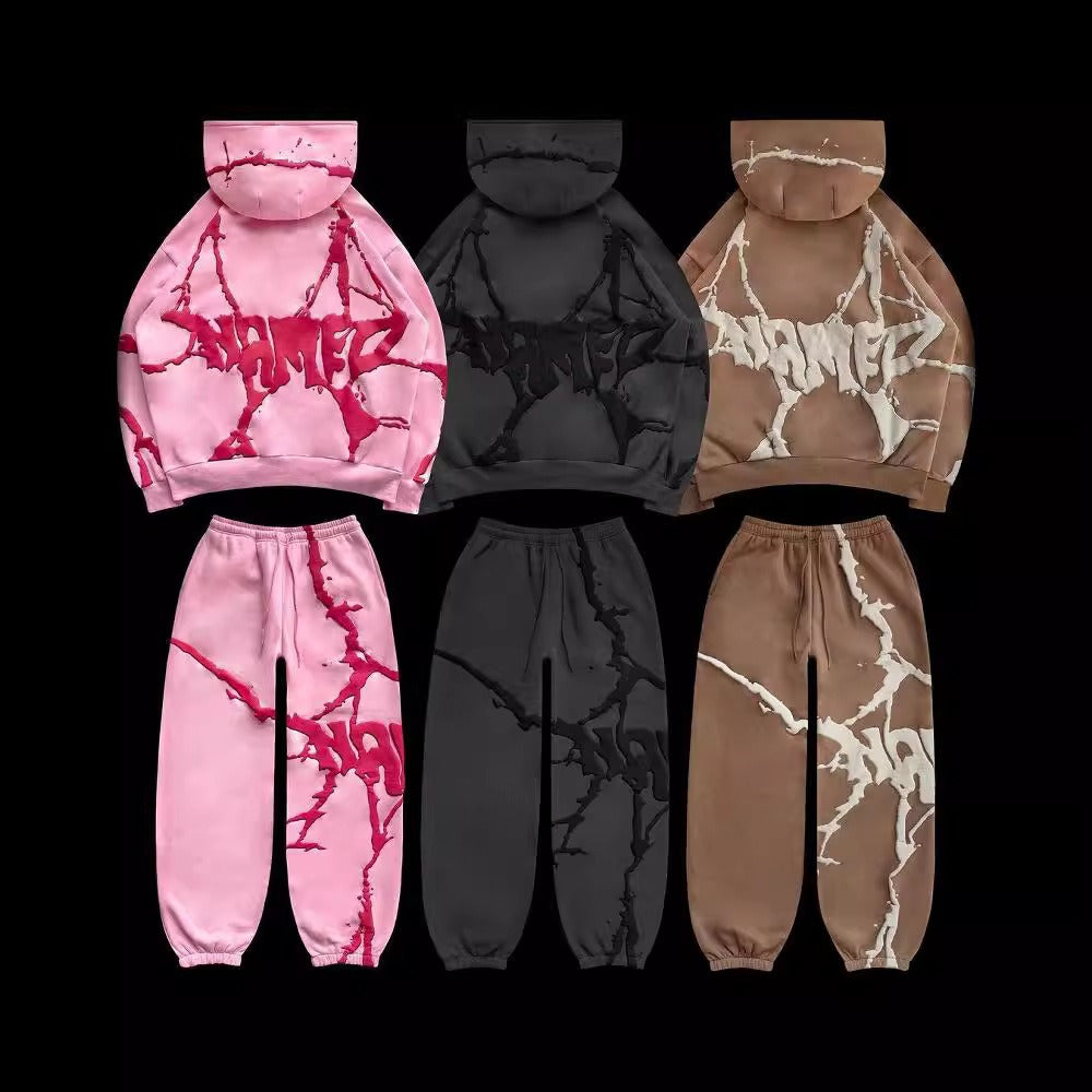 Plush foam printed hoodie set