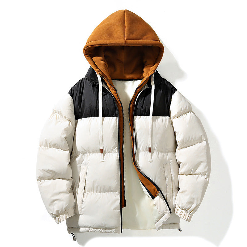 Down jacket with fabric hood