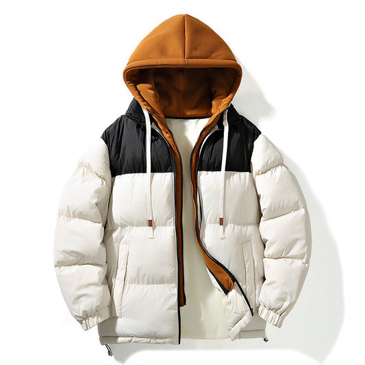 Down jacket with fabric hood