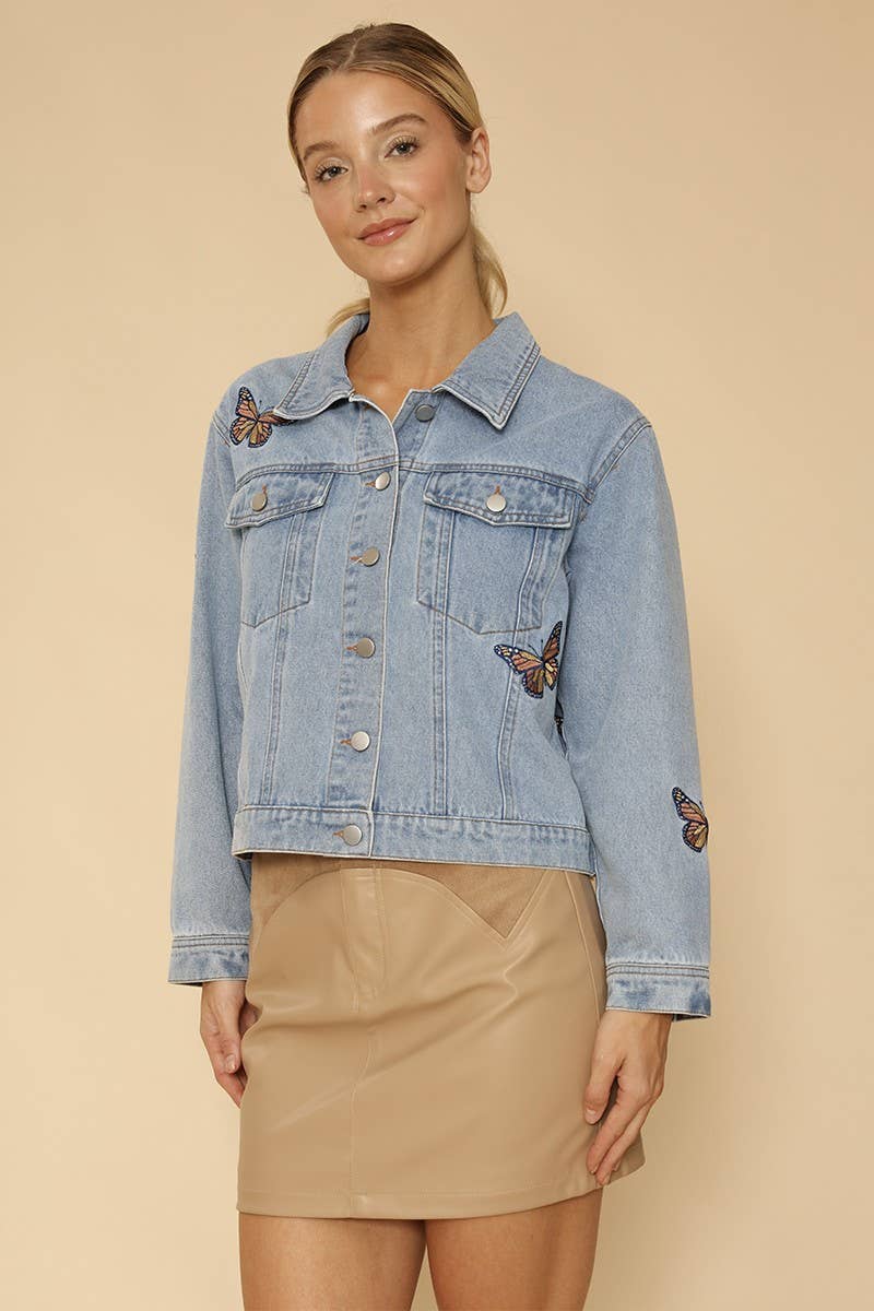 Denim jacket with butterfly embroidery