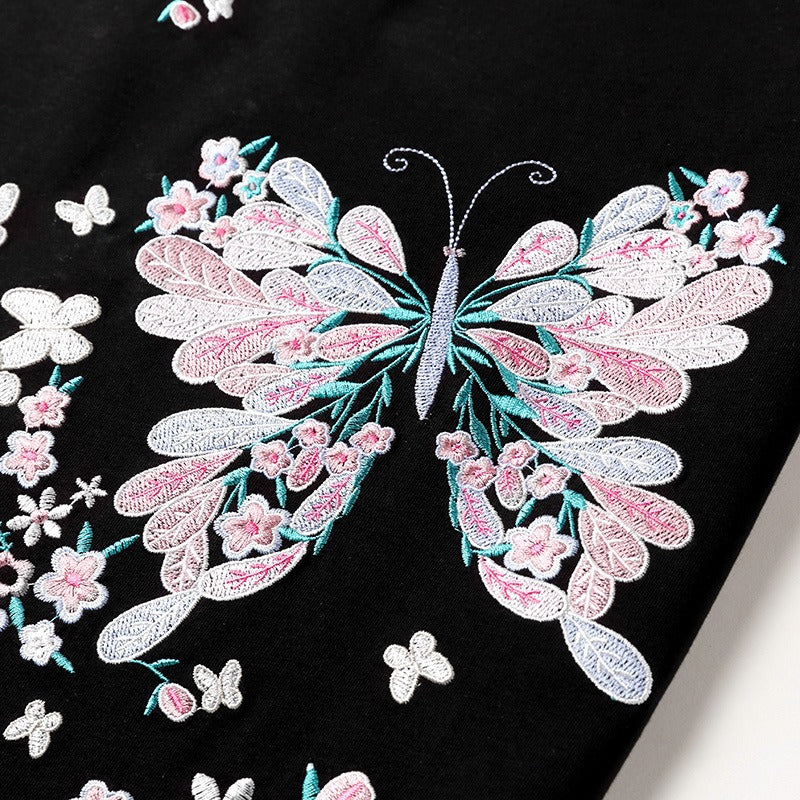 T-shirt with butterfly and flower embroidery