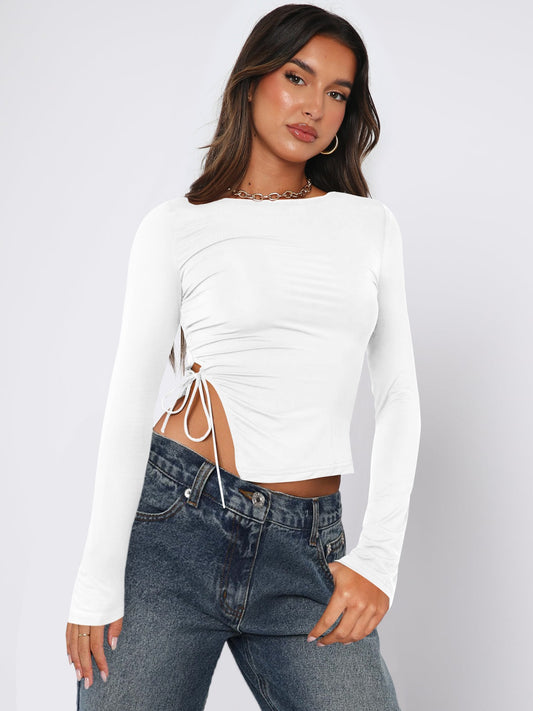 Slit lace up shoulder t-shirt