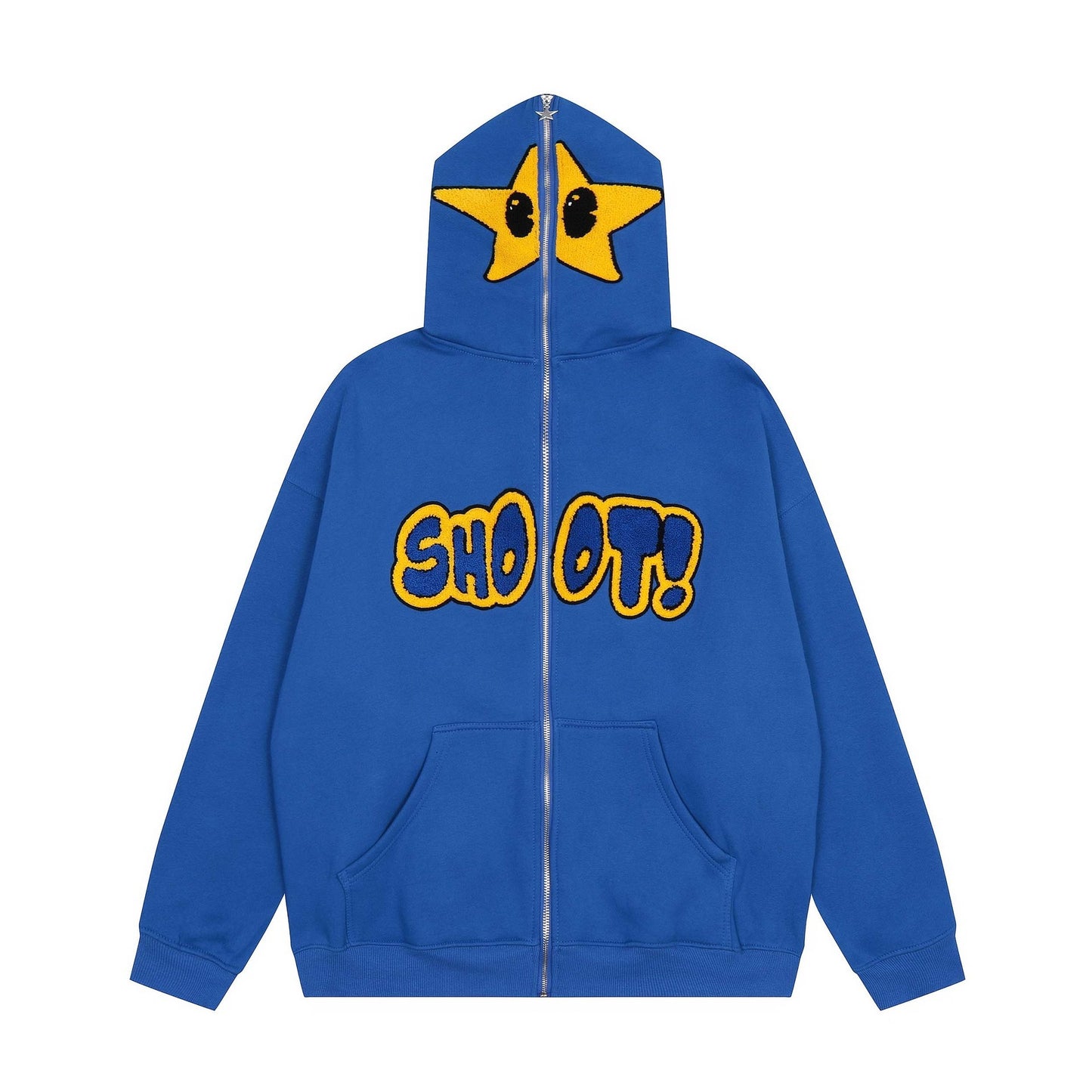 Zippered hoodie with embroidered patterns