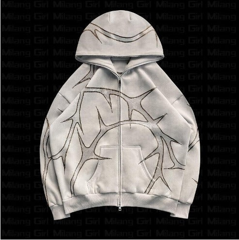 Set of a zip-up hoodie and sweatpants with a diamonds pattern