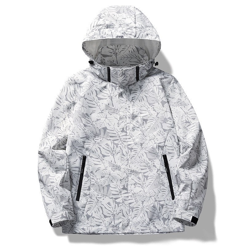 Waterproof jacket with a leaf theme