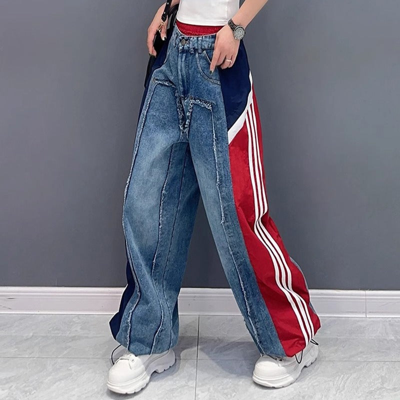 Wide, loose pants with visible seams and cuffs