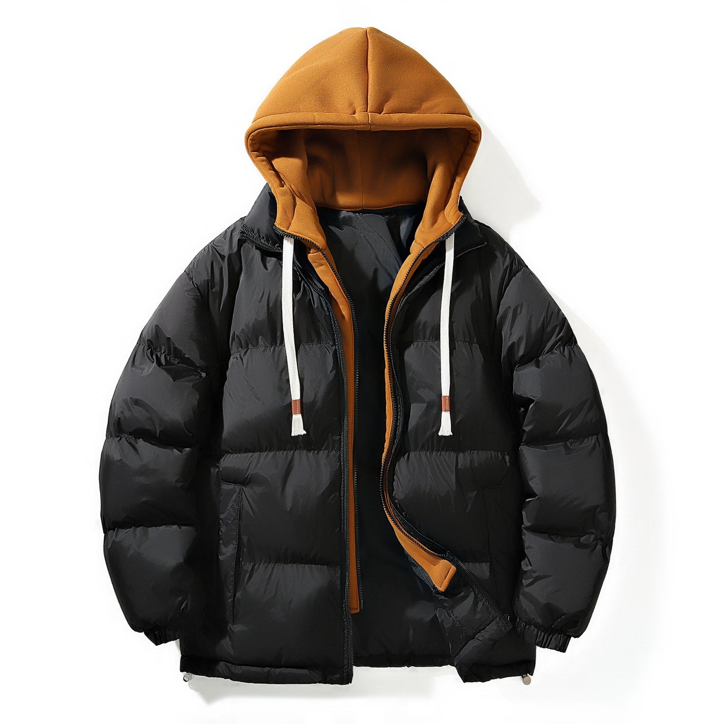 Down jacket with fabric hood