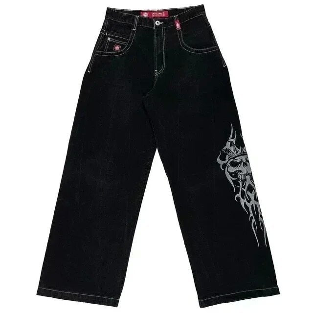 Streetwear denim pants with various prints