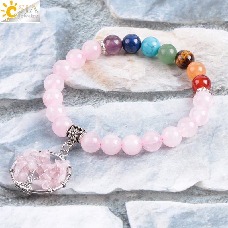 Pink crystal semi-precious stone bead bracelet