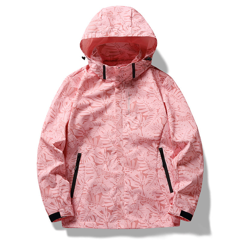 Waterproof jacket with a leaf theme