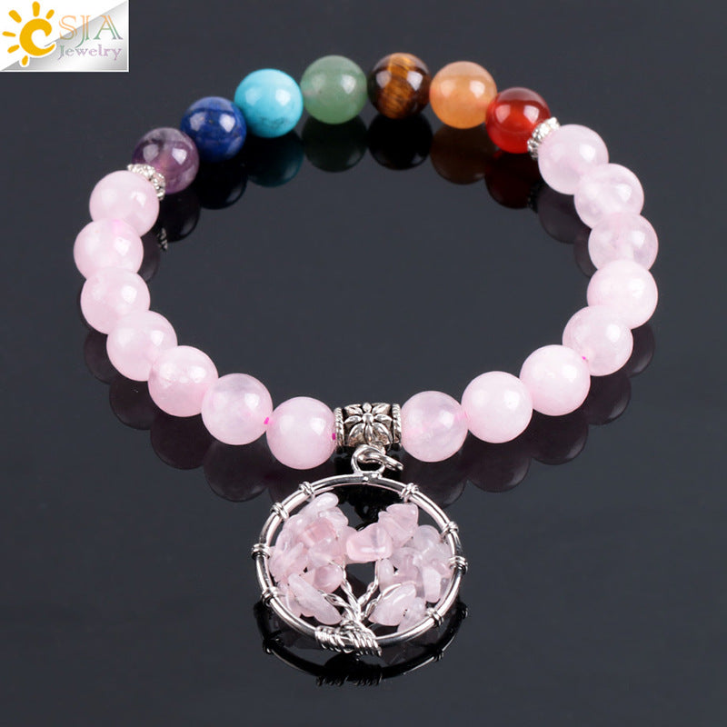 Pink crystal semi-precious stone bead bracelet