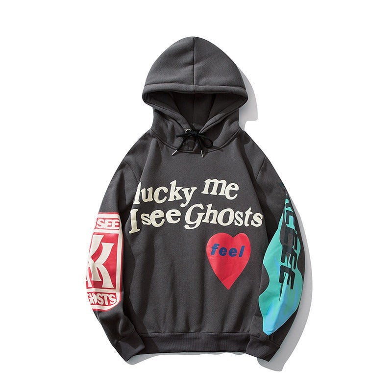 Kanye Foaming Love Letter Graffiti Print Hoodie Sweter dla Mężczyzn i Kobiet Pary Pluszowy Płaszcz