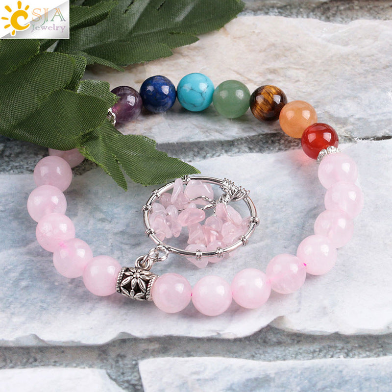 Pink crystal semi-precious stone bead bracelet