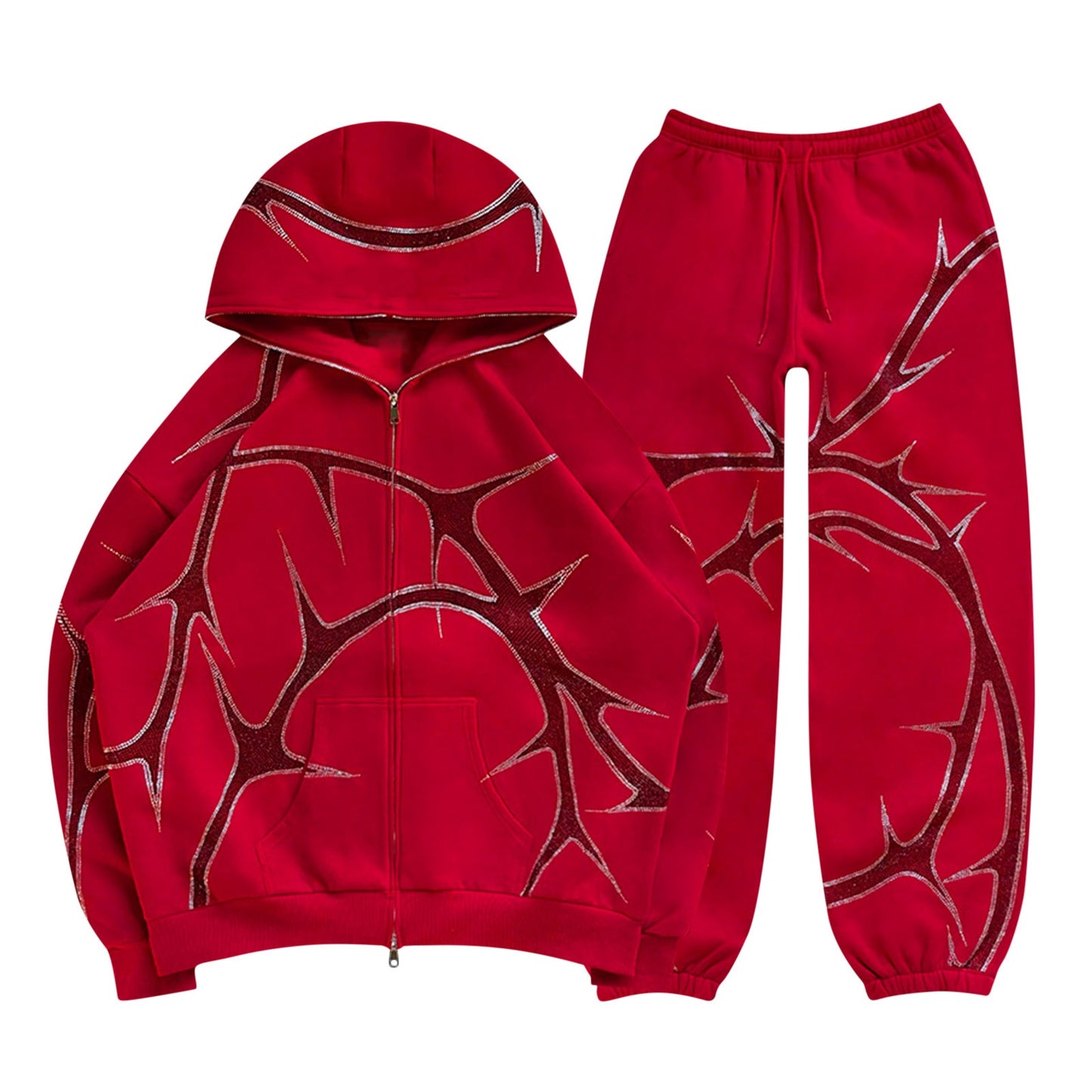 Set of a zip-up hoodie and sweatpants with a diamonds pattern