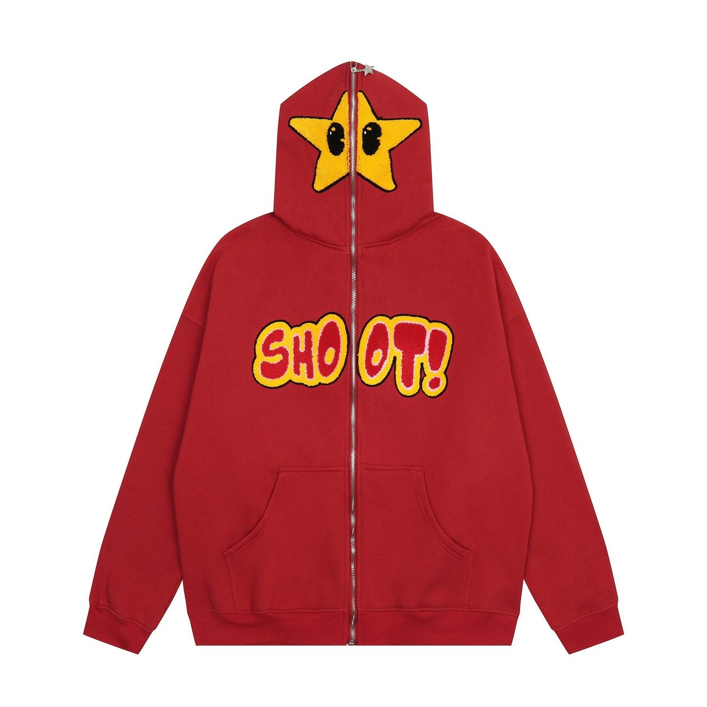 Zippered hoodie with embroidered patterns