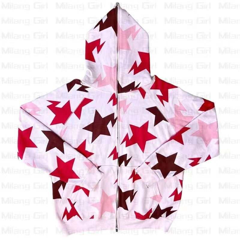 Zip-up streetwear hoodie with a star motif