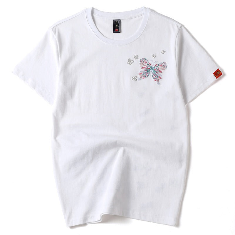 T-shirt with butterfly and flower embroidery