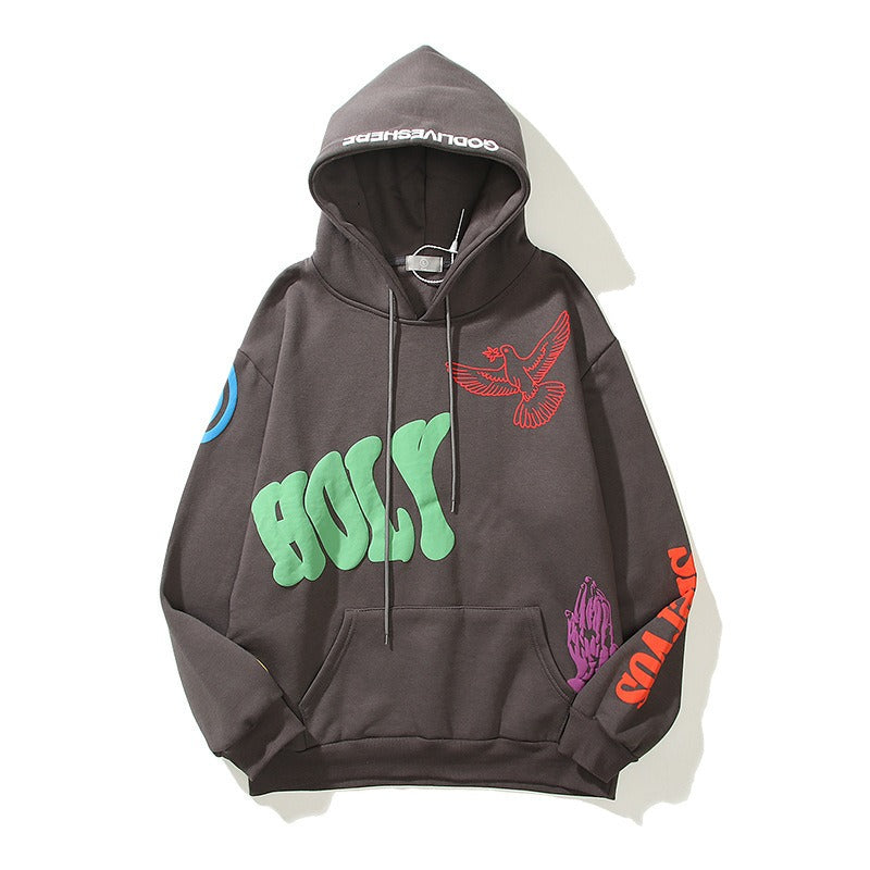 Bluza z kapturem męska i damska hip-hop graffiti litery luźna bluza z kapturem