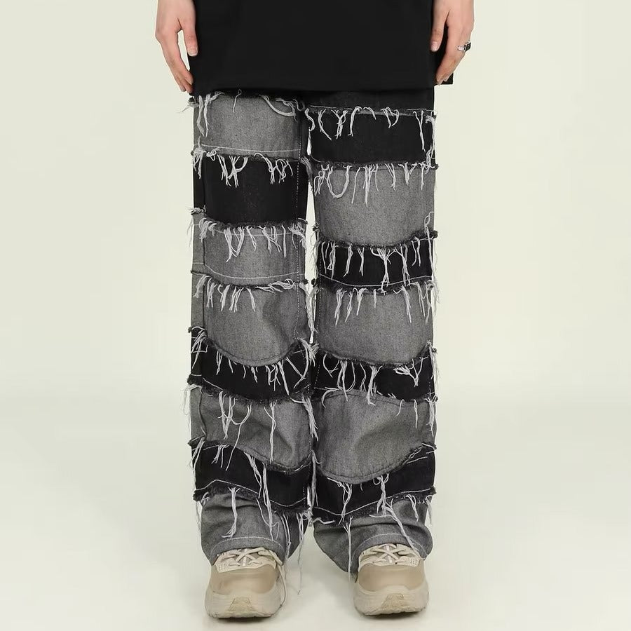 Streetwear wide pants with seams on top