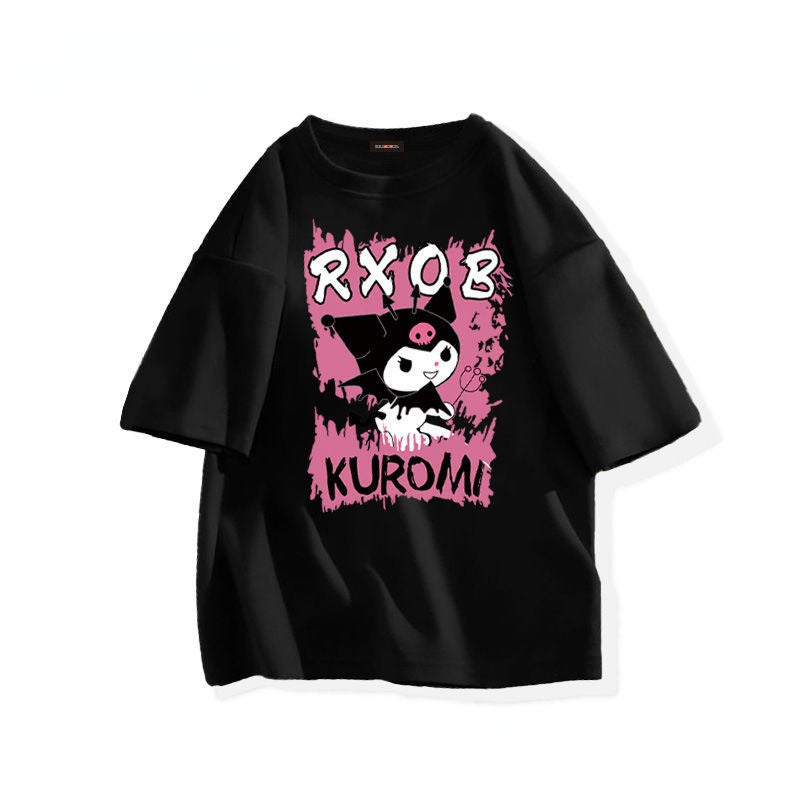 Kawaii Sanrio Kuromi T-shirt Słodkie Anime Cartoon Miłośnicy Czystości