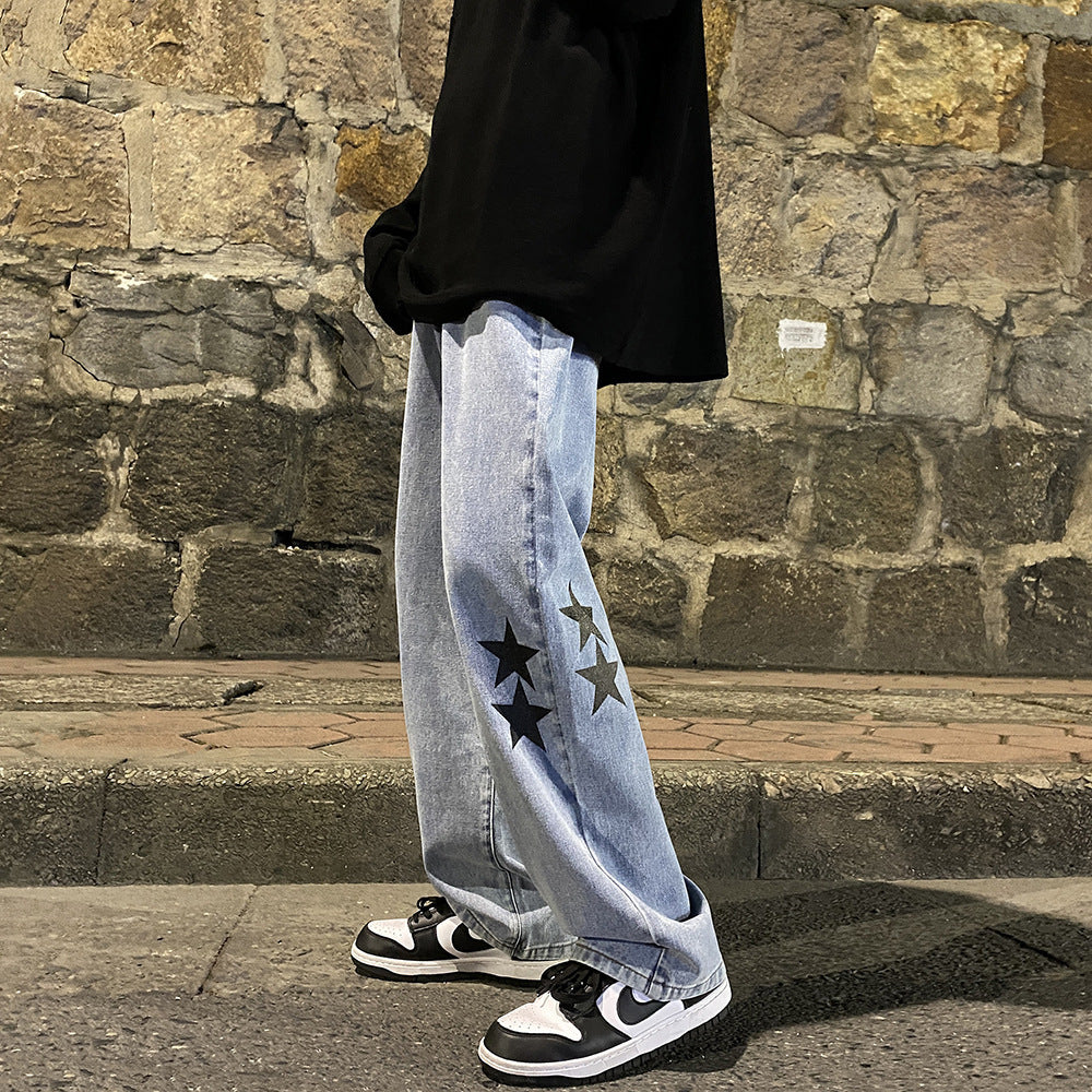 Plain baggy jeans with star print