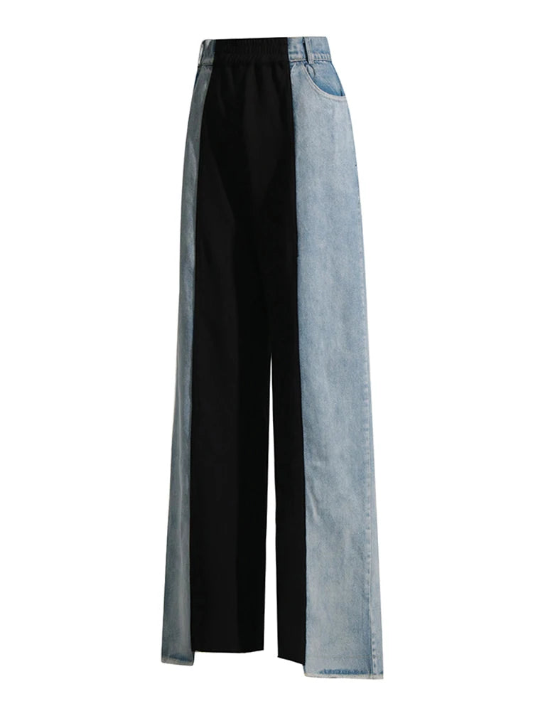 Two-layer loose denim pants