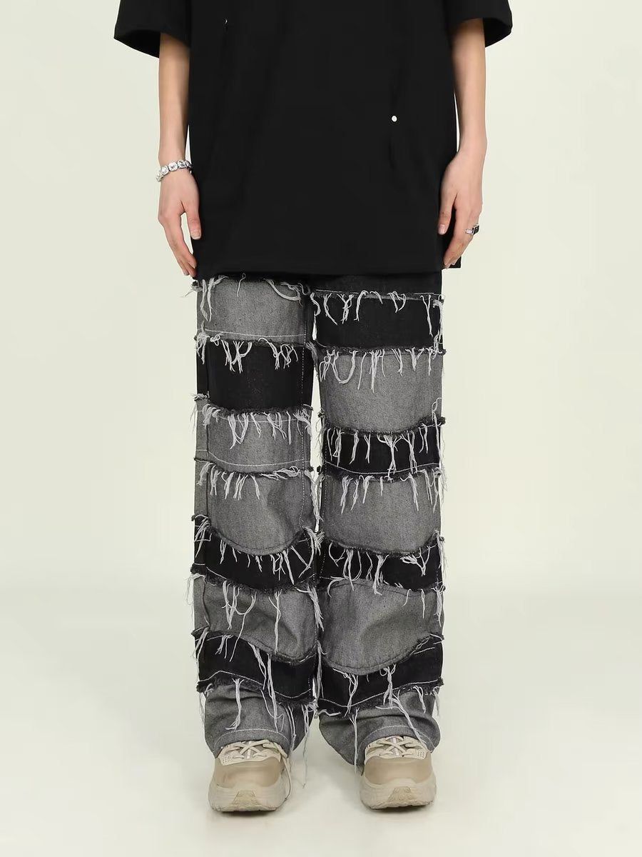 Streetwear wide pants with seams on top