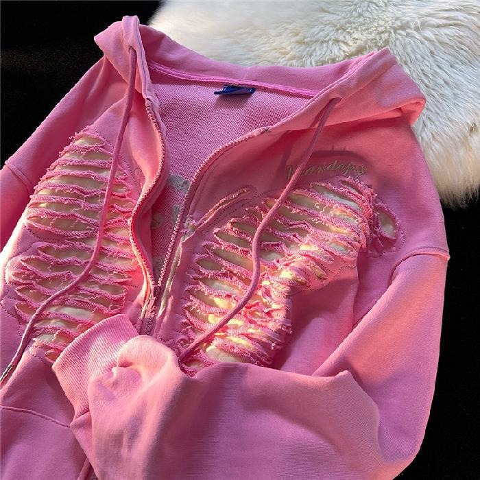 Zip-up hoodie with a butterfly sewn on