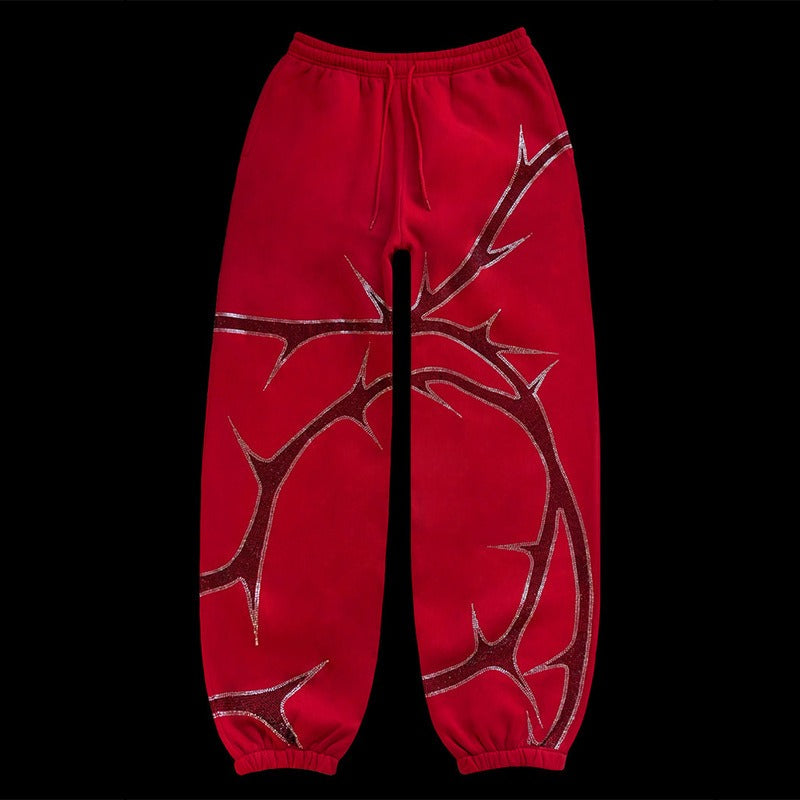 Set of a zip-up hoodie and sweatpants with a diamonds pattern