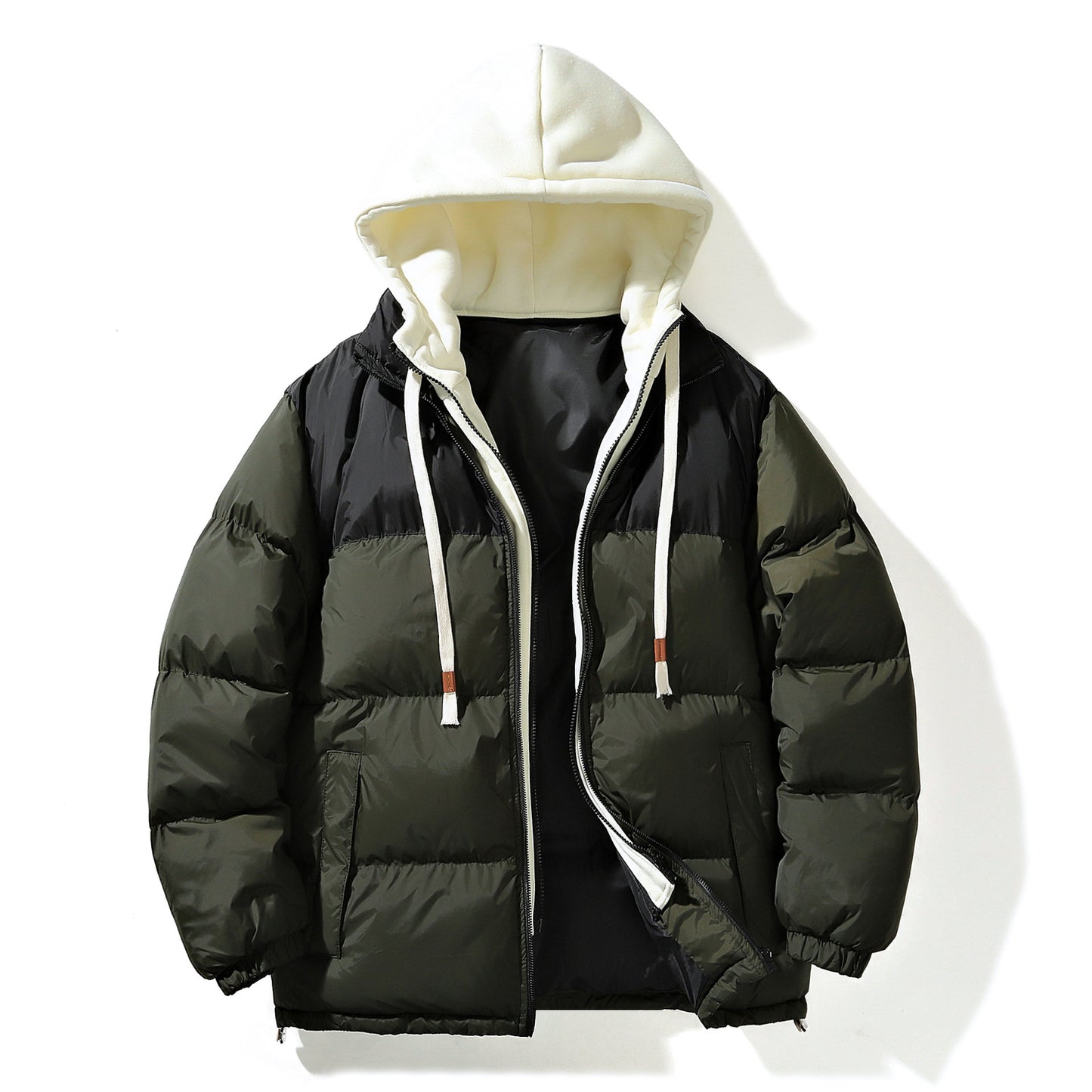 Down jacket with fabric hood