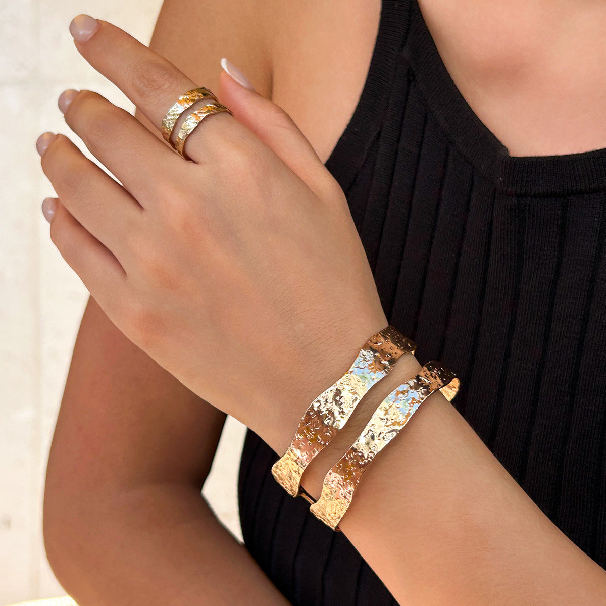 Double-layer open bracelet and ring set