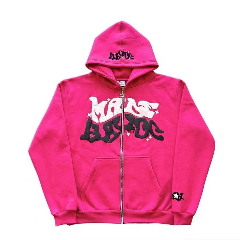 Zip-up hoodie with print patterns