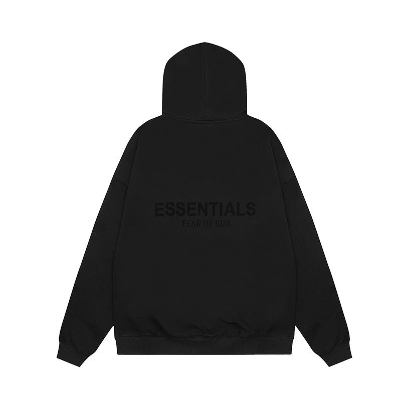 Hooded hoodie with black letters flocked FOG double thread ESSENTIALS