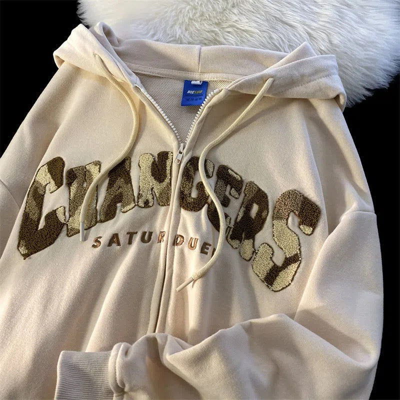 Zip-up hoodie with embroidery