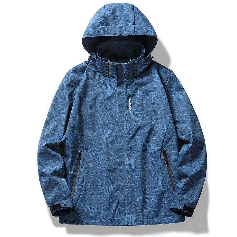 Waterproof jacket with a leaf theme