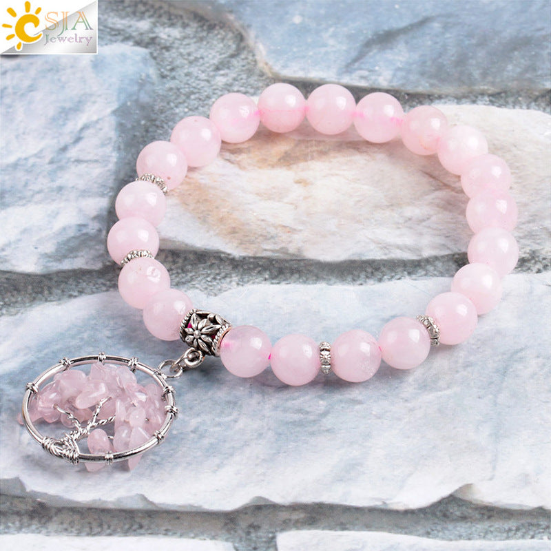 Pink crystal semi-precious stone bead bracelet