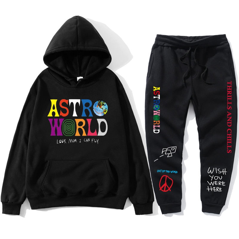 Bluzy z kapturem TRAVIS SCOTT ASTROWORLD Bluza z nadrukiem w litery + spodnie dresowe męskie Bluza z kapturem Spodnie sportowe dres męski 