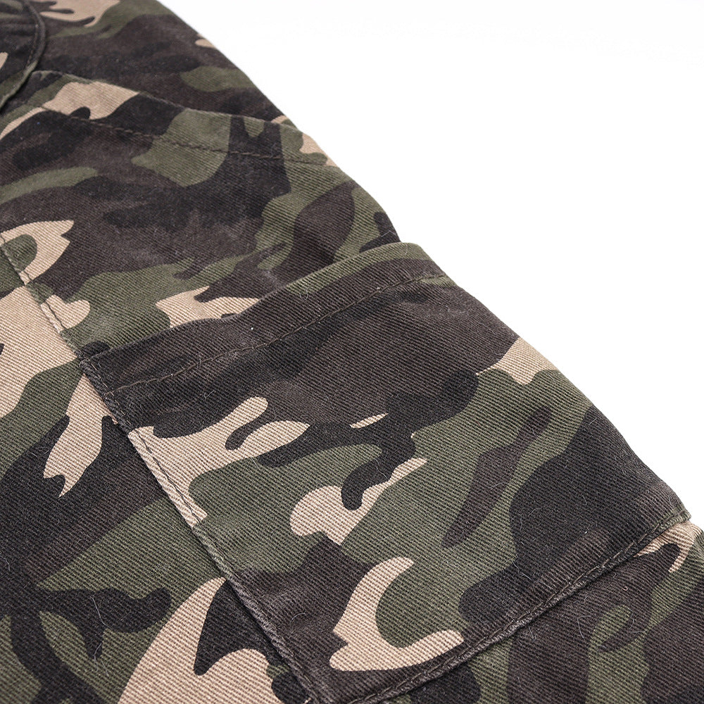 Camouflage baggy pants with dog paw prints