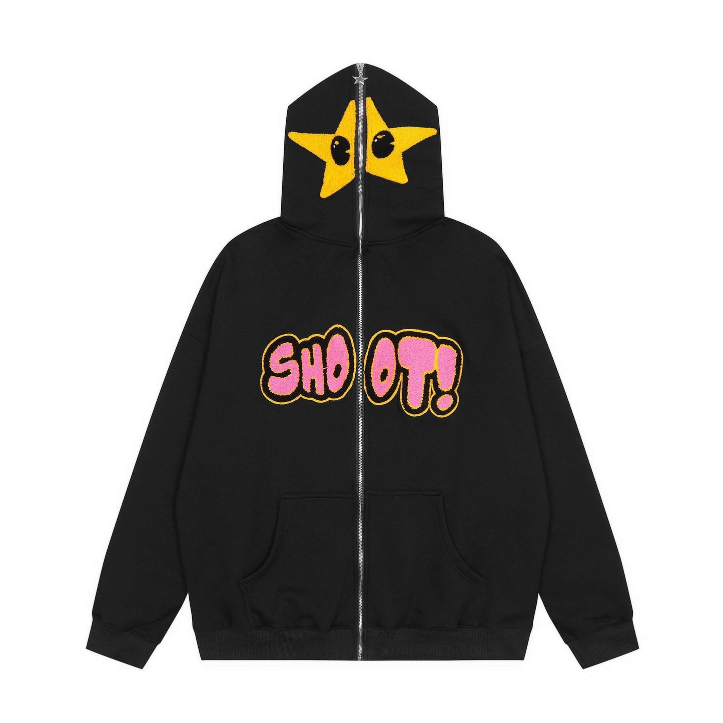 Zippered hoodie with embroidered patterns